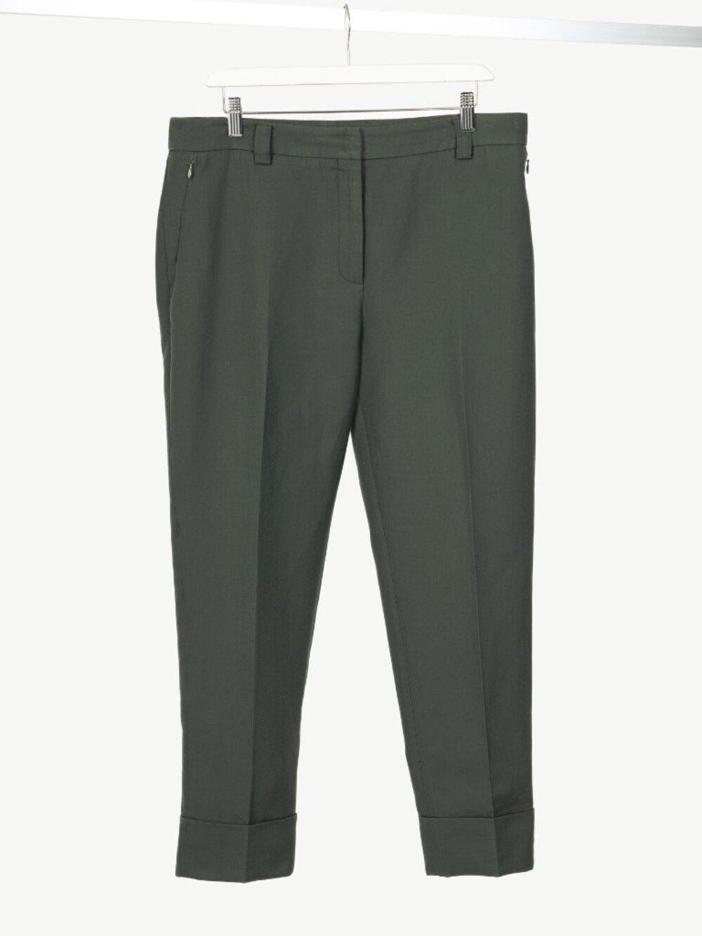 Akris Maxima Green Cotton & Silk Twill Cropped Trousers